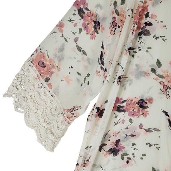 Mason Belle Kimono Tunic Top XXL Womens Open Gauzy Lace Cream Pink Cottage Fairy - Picture 8 of 16
